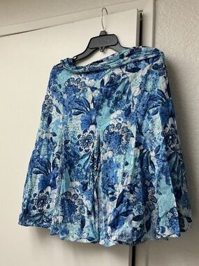 Multicolored blue batik skirt with attached scarf George vintage y2k cotton
